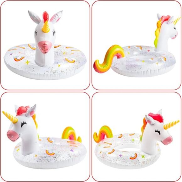Unicorn Inflatable Pool Float with Glitters Inflation Swimming Ring Pool‎ - Picture 4 of 7